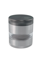 Pulsar 2.5" Aluminum Grinder, 4pc with Stash Window, durable and portable, front view on white background