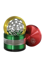 Pulsar 2.5" Aluminum 4pc Grinder with Stash Window in green and red