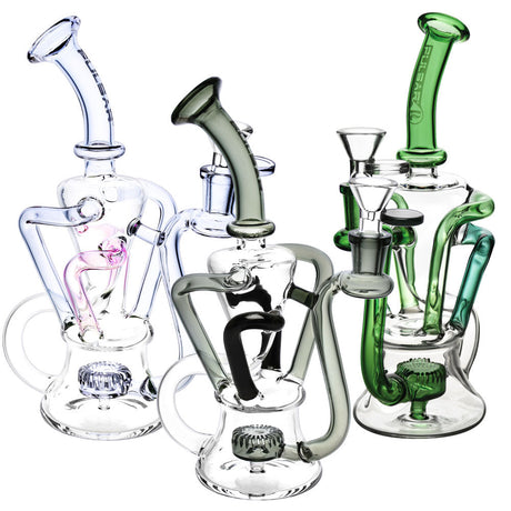 Pulsar 4-Tube Recycler Water Pipes in various colors with clear borosilicate glass