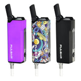 Pulsar 510 Dunk 2-In-1 Vaporizers in purple, graphic, and black, front view with cartridges attached