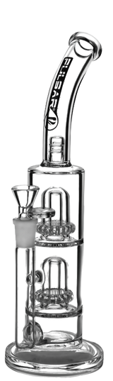 Pulsar 11" Abe Lincoln Bong with Double Domed Showerhead Percs, 90 Degree Joint, Side View