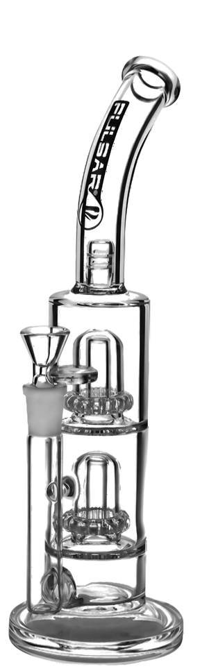 Pulsar 11" Abe Lincoln Bong with Double Domed Showerhead Percs, 90 Degree Joint, Side View