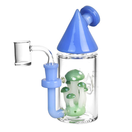 Pulsar Apex Shroom Dab Rig, 6.75" tall with blue accents and mushroom percolator, front view on white background