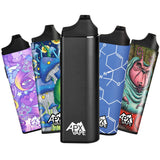 Pulsar APX V3 Dry Herb Vaporizers with colorful designs, front view on white background