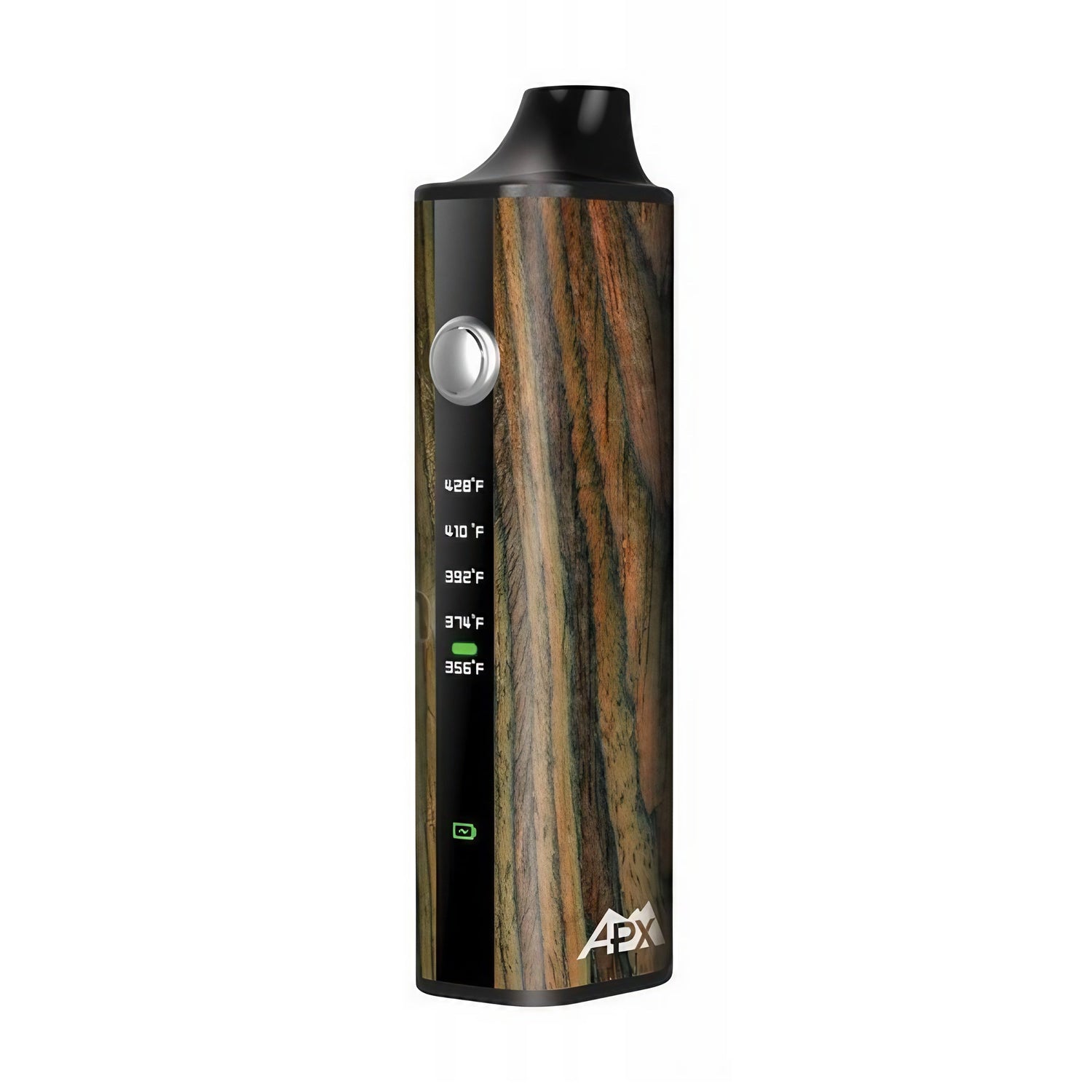 Pulsar APX Vaporizer 2.0 in Wood Grain Finish - Front View with Temperature Settings