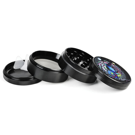 Pulsar Artist Series 2.5" Grinder with Psychedelic Dragonfish design, compact and portable
