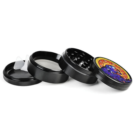 Pulsar Artist Series 4-Part Grinder with Psychedelic Jaguar Design, 2.5" Diameter, Metal and Rubber