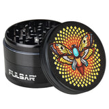 Pulsar Artist Series Grinder with Psychedelic Moth design, 4-piece durable metal construction