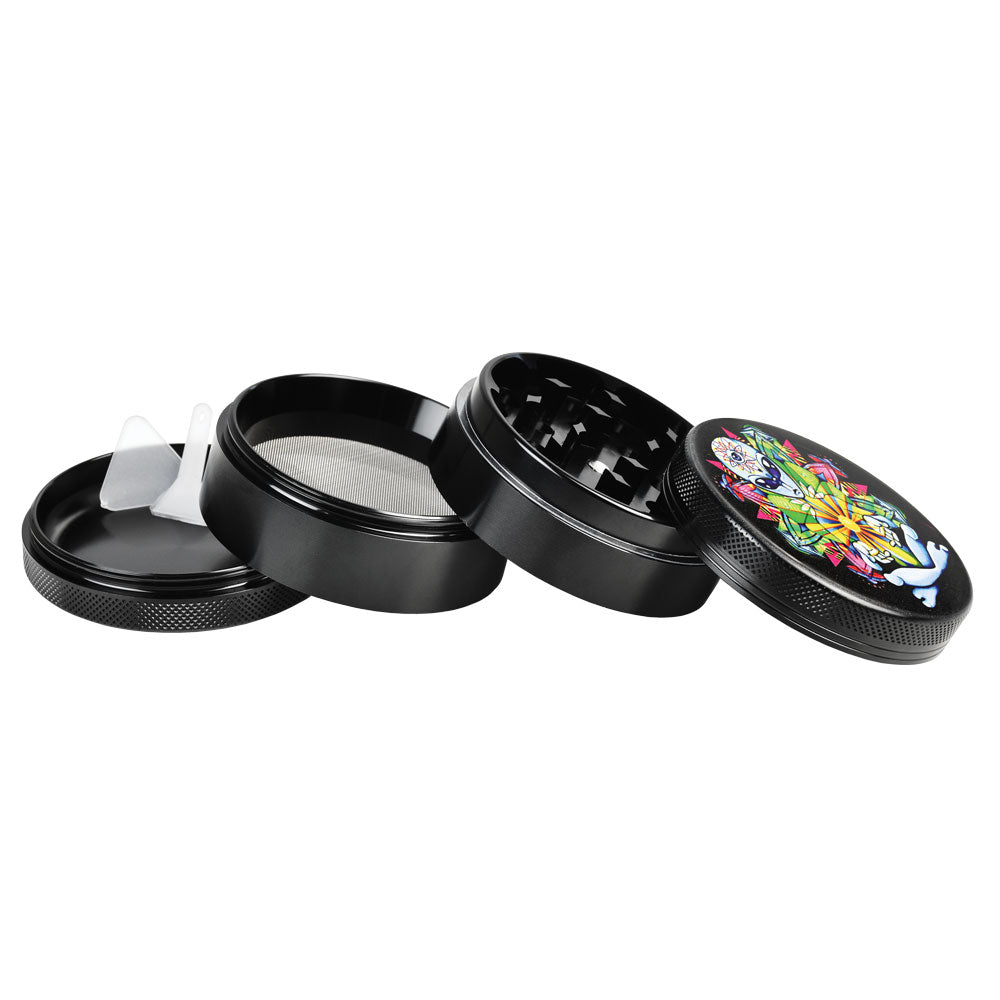 Pulsar Artist Series 4pc Metal Grinder, 2.5", with Psychedelic Alien Design - Disassembled View