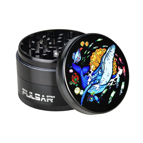 Pulsar Artist Series 2.5" Metal Grinder with Psychedelic Whale Design, 4-Part Steel Construction