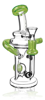 Pulsar Ball Recycler Water Pipe - 7.5" with green accents, front view on white background