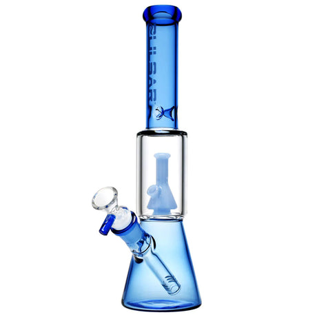 Pulsar Beaker on Beaker Water Pipe in blue, 11.5" height, 45-degree joint, front view on white background