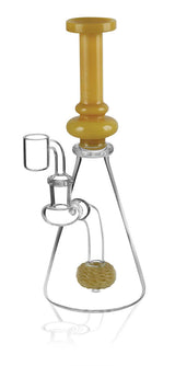 Pulsar Beaker Sponge Perc Oil Rig with clear borosilicate glass and yellow accents, 9"/14mm female joint