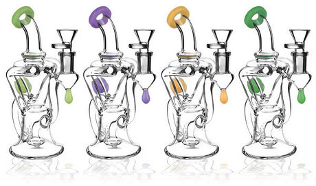 Pulsar Bent Neck Recycler Bongs in various colors, 8" with showerhead percolator, front view