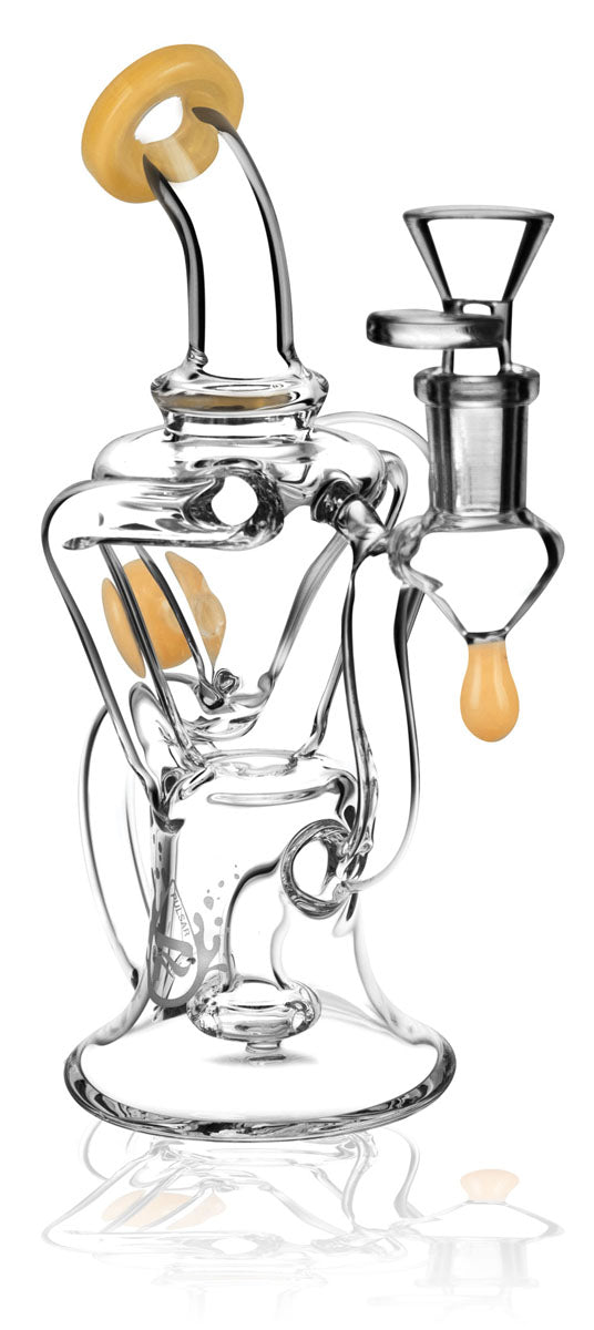 Pulsar Bent Neck Recycler Bong with Showerhead Percolator, 8" Borosilicate Glass, Front View