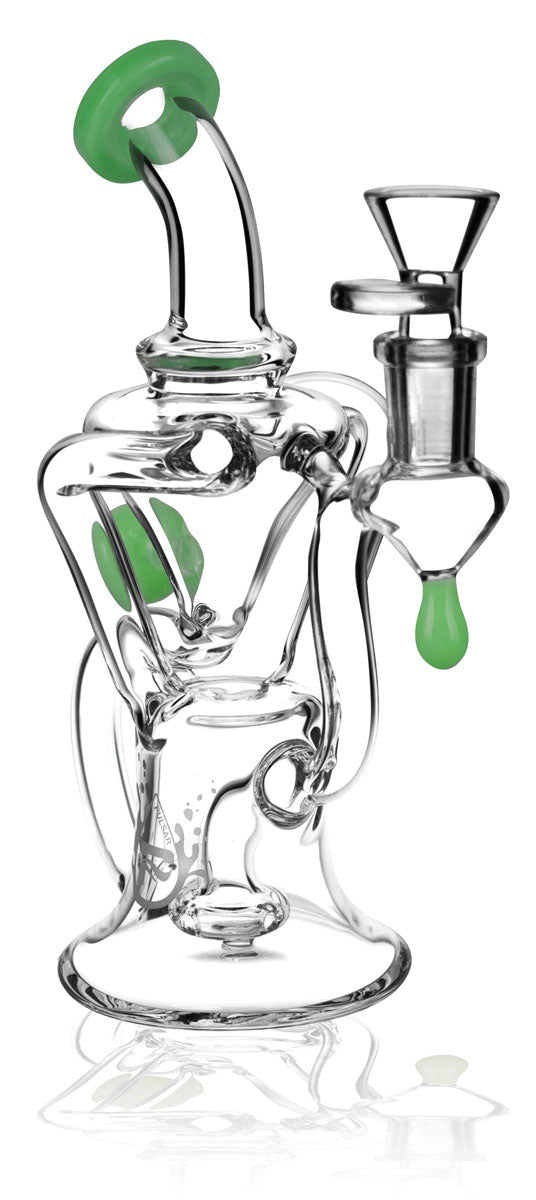 Pulsar Bent Neck Recycler Bong with Showerhead Percolator, Portable 8" Height, Front View