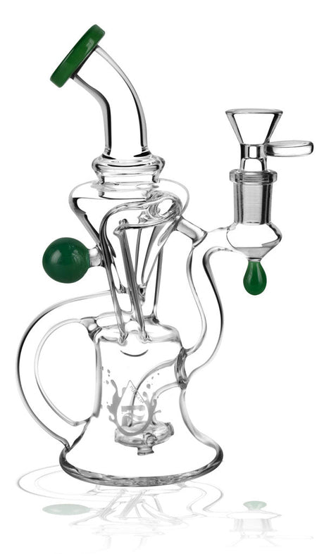 Pulsar Bent Neck Recycler Bong with Showerhead Percolator, 8" Height, 14mm Joint, Front View