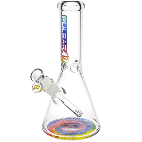 Pulsar Bottoms Up 10" Tie Dye Water Pipe, Beaker Style with Borosilicate Glass, Front View