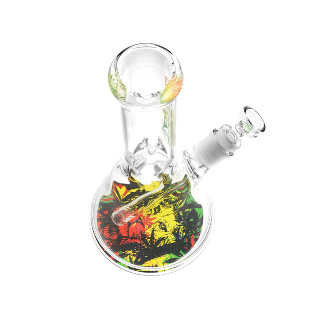 Pulsar Bottoms Up Zion Lion Water Pipe, 10", 14mm Female, Rasta Design, Borosilicate Glass, Angled View