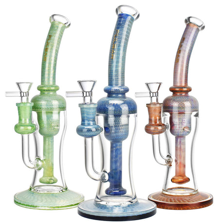 Pulsar Bubble Matrix Chugger Water Pipes in various colors, 10" tall with 14mm female joint, front view