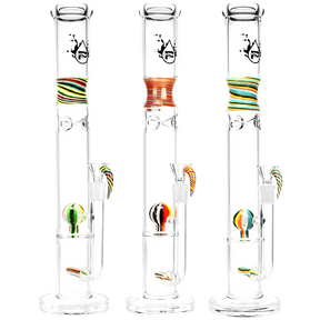 Pulsar Candy Swirl Tube Water Pipe with colorful accents, 16" tall, 90 degree joint, thick glass