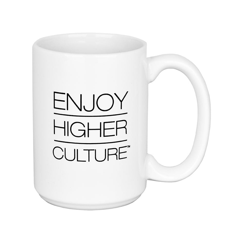 Pulsar Ceramic Mug 15oz with 'Enjoy Higher Culture' text, front view on a white background