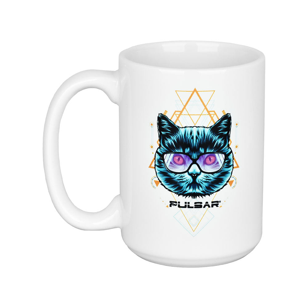 Pulsar 15oz Ceramic Mug featuring Sacred Cat Geometry design, front view on white background