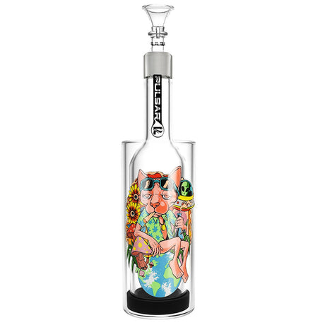 Pulsar Chill Cat Gravity Water Pipe, 11.5" tall, 19mm female joint, Borosilicate Glass, front view