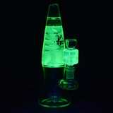 Pulsar Chronic Coil Glycerin Water Pipe in glowing green, 8" tall with 14mm female joint, front view