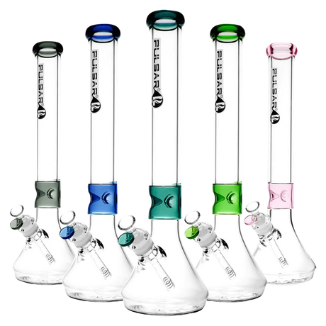 Pulsar Beaker Water Pipes with Color Accents, Slit-Diffuser Percolator, and Borosilicate Glass