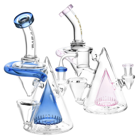 Pulsar Cone Cascade Gravity Recycler Dab Rigs in blue and pink borosilicate glass, 8 inch, 14mm female joint