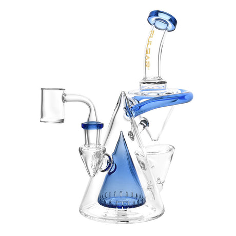 Pulsar Cone Cascade Gravity Recycler Dab Rig with blue accents, 8-inch, 14mm Female joint, front view