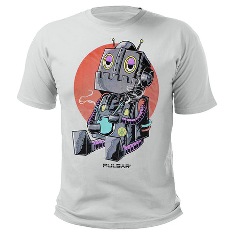 Pulsar Cotton T-shirt in Gray featuring DopeBot graphic, front view on a seamless white background