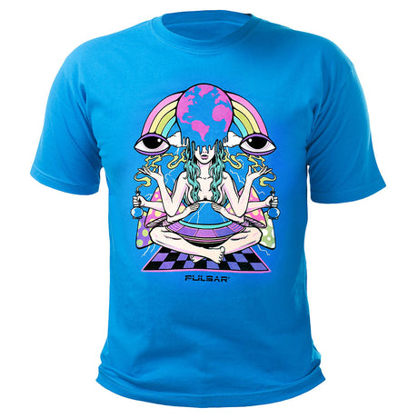 Pulsar Cotton T-Shirt in Blue featuring a Meditation Graphic, Unisex, Front View