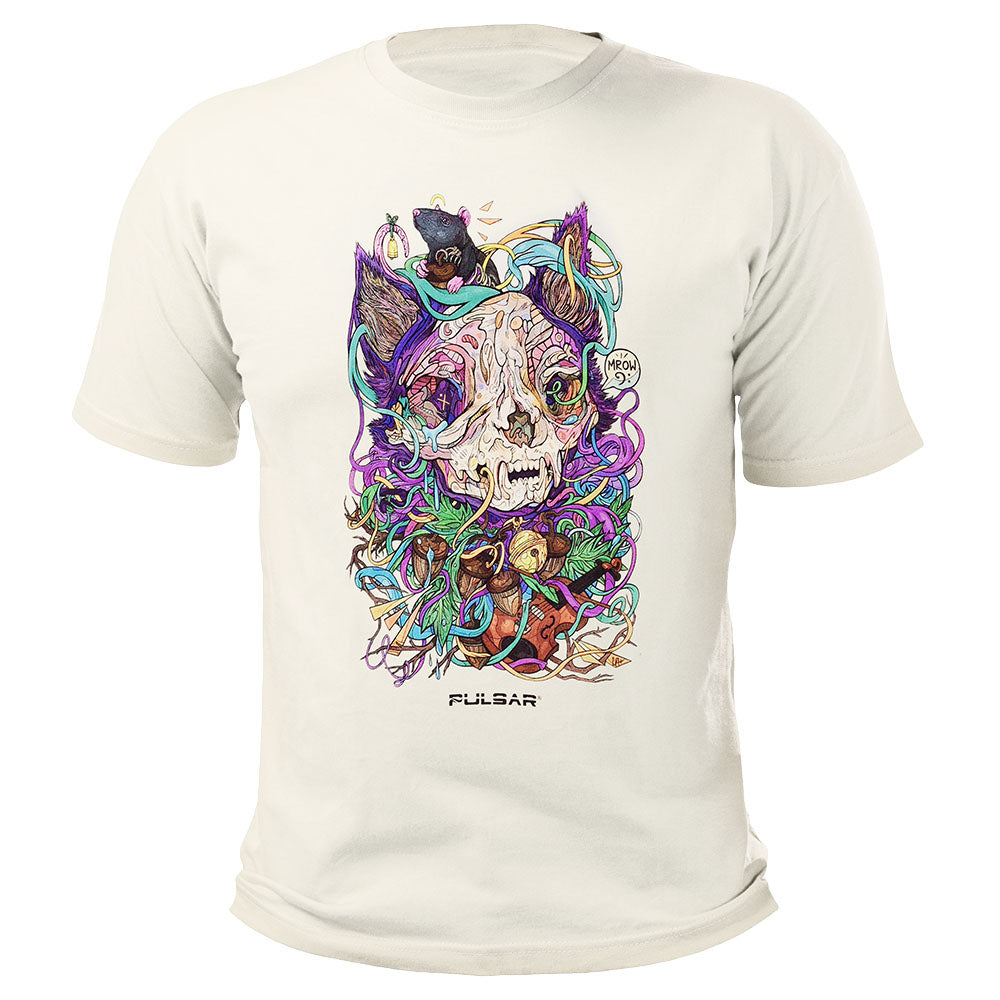 Pulsar Cotton T-Shirt in Tan with MrOw Psychedelic Skull Design, Front View