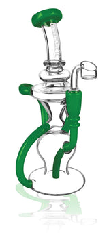 Pulsar Crazy Legs Recycler Rig in Assorted Colors with a 14mm Female Joint, Front View on White Background