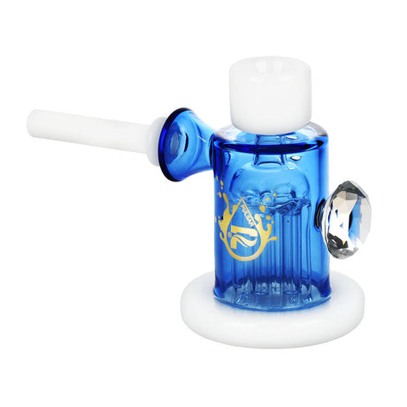 Pulsar Dazzling Diamond Bubbler Pipe in blue borosilicate glass with clear stem, front view