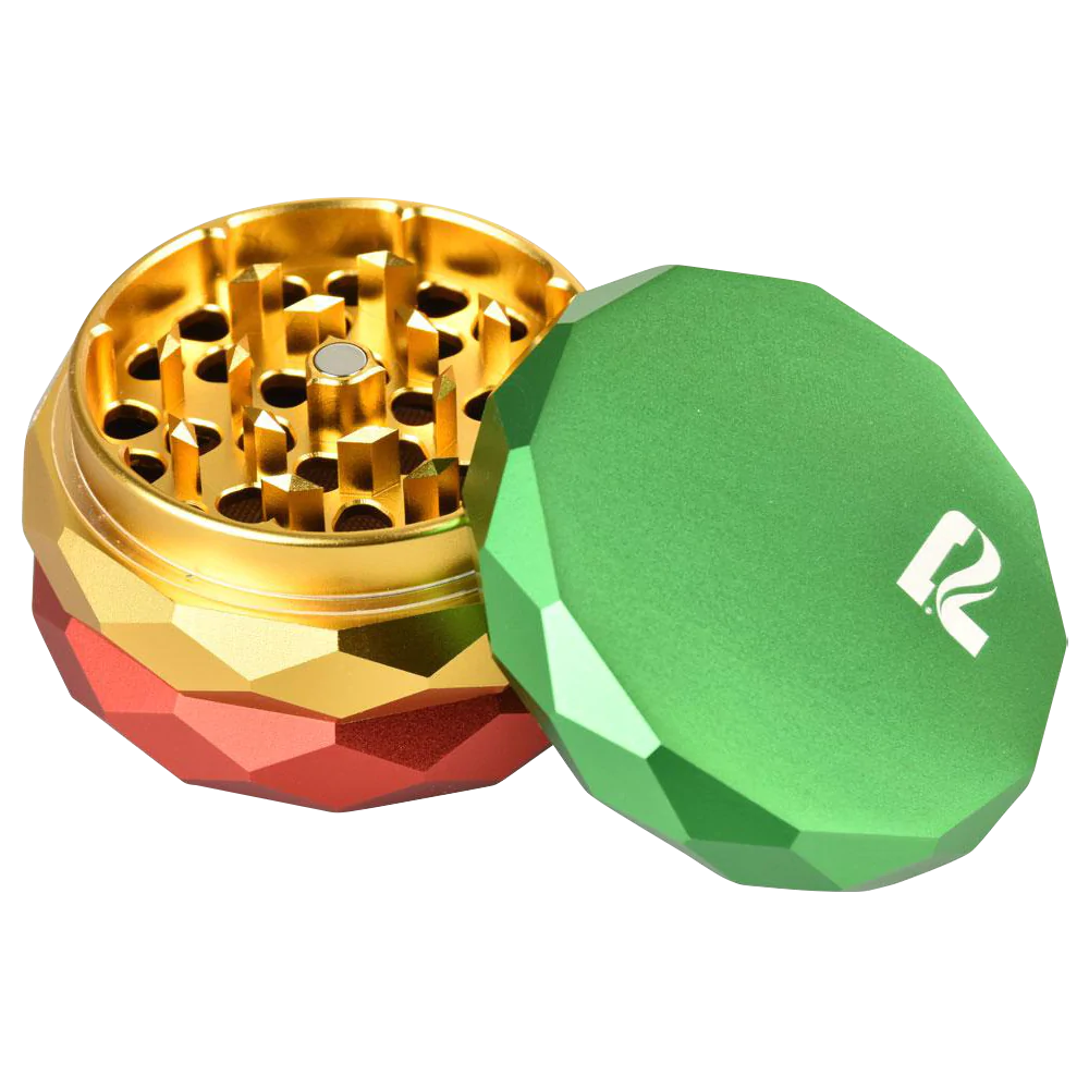 Pulsar Diamond Faceted 4-Part Aluminum Grinder in Green, Gold, and Red