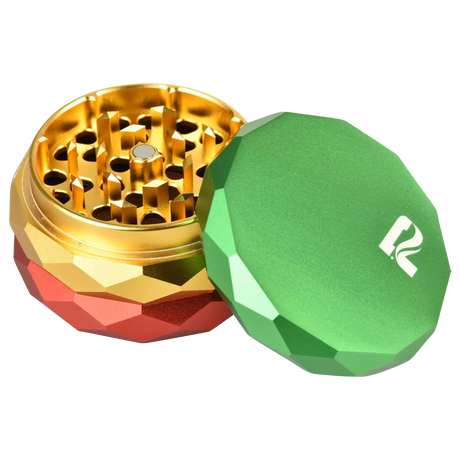 Pulsar Diamond Faceted 4-Part Aluminum Grinder in Green, Gold, and Red