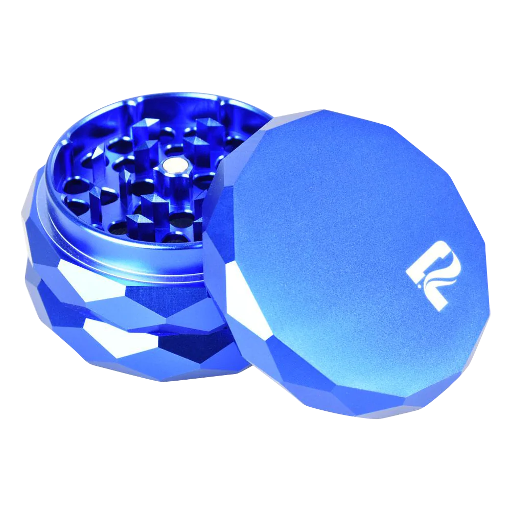 Pulsar Diamond Faceted 2.25" Aluminum Grinder in Blue, Compact 4-Part Design, Top View