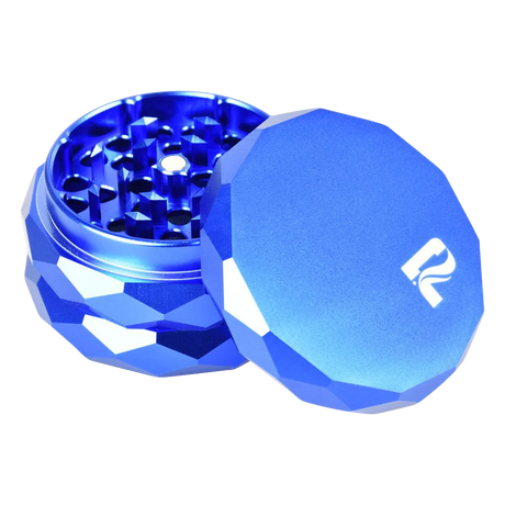 Pulsar Diamond Faceted 2.25" Aluminum Grinder in Blue, Compact 4-Part Design, Top View