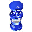 Pulsar Diamond Faceted 4-Part Aluminum Grinder in Blue, Opened to Show Compartments