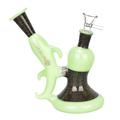 Pulsar Dichro Dolphin Water Pipe, 6.5" tall, 14mm female joint, mint green with sparkles, front view