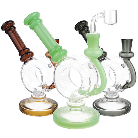 Assorted Pulsar Donut Oil Rigs with Quartz Banger Nail, 6.25" in varied colors, clear side view