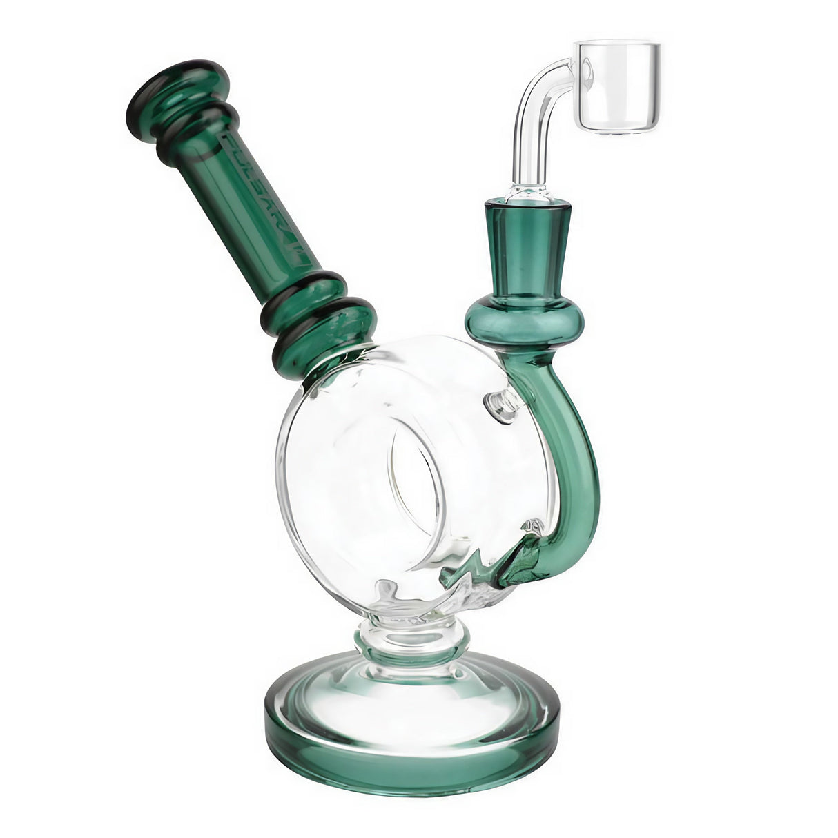 Pulsar Donut Oil Rig in Assorted Colors with Quartz Banger Nail, Borosilicate Glass, Front View