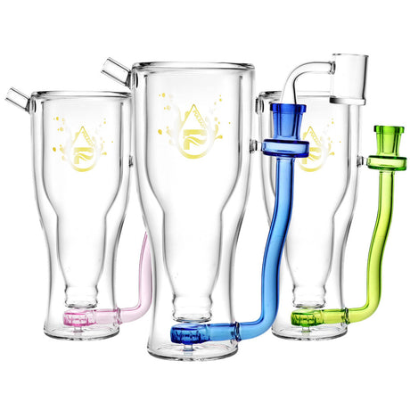 Pulsar Beer Mug Dab Rigs in Borosilicate Glass, Front View, in Pink, Clear, Blue, Green