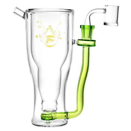Pulsar Borosilicate Glass Beer Mug Dab Rig with Green Accents and Quartz Banger - Front View