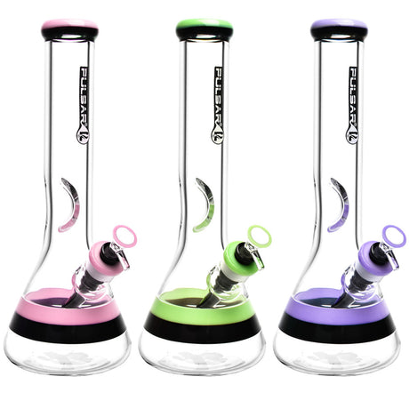 Pulsar Dual Band Water Pipe in Pink, Green, Purple - Beaker Design with 14" Height
