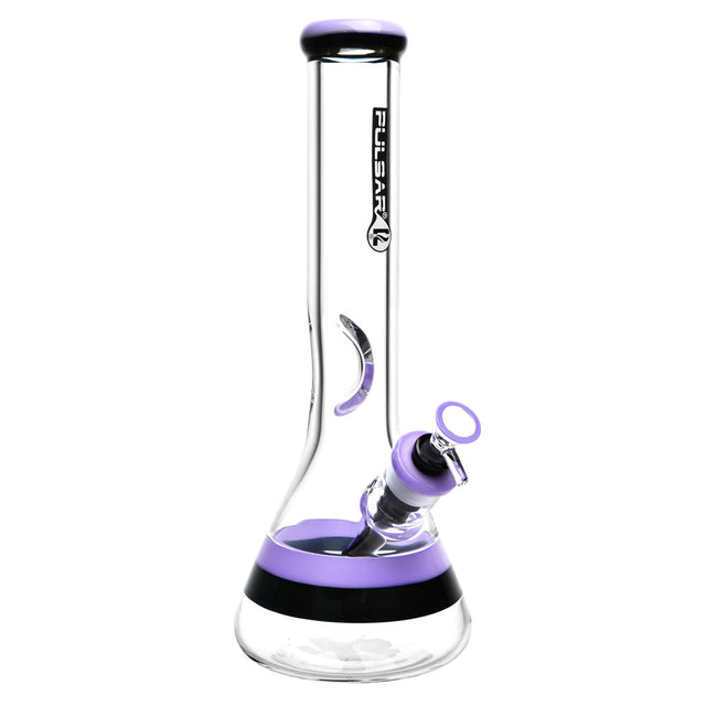 Pulsar Dual Band Water Pipe in Purple - 14" Beaker Bong with Borosilicate Glass - Front View