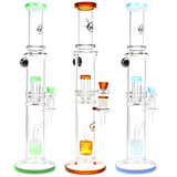 Pulsar Dual Chamber Bongs with Honeycomb Percs, Thick Glass, in Various Colors, Front View